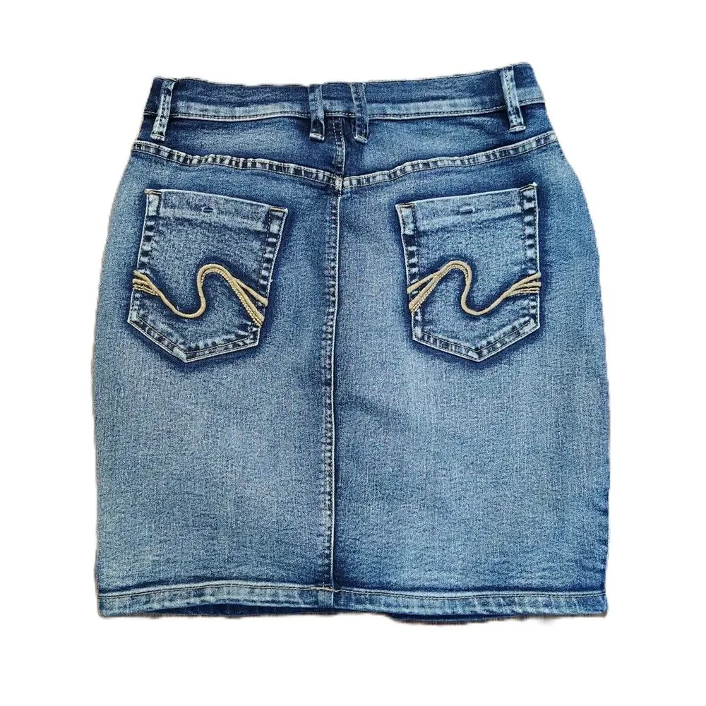 Venus Blue Denim Mini Skirt Size 2 Stretch Jean Skirt Y2K Style